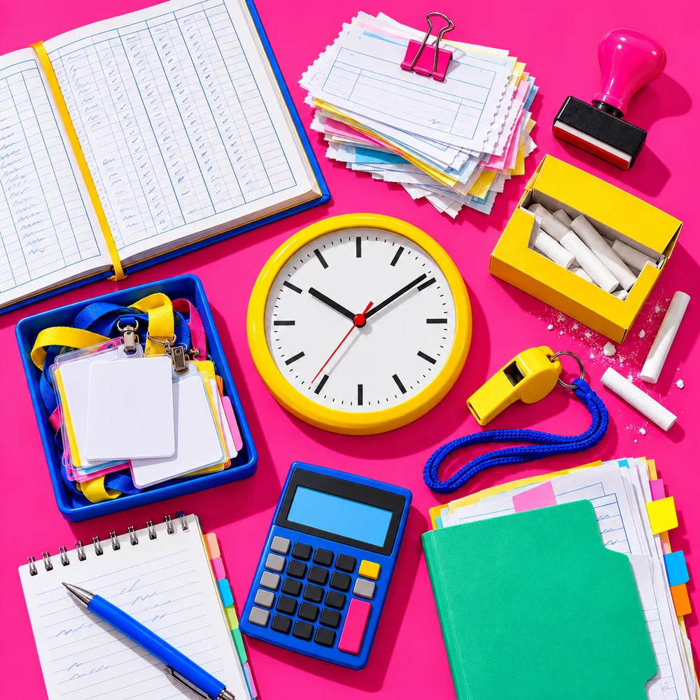 A coaching centre office: attendance register and fee receipts.